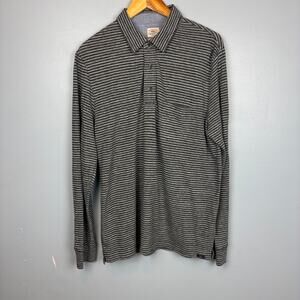 Faherty Organic Slub Cotton Gray Striped Henley Shirt Long Sleeve Mens Large